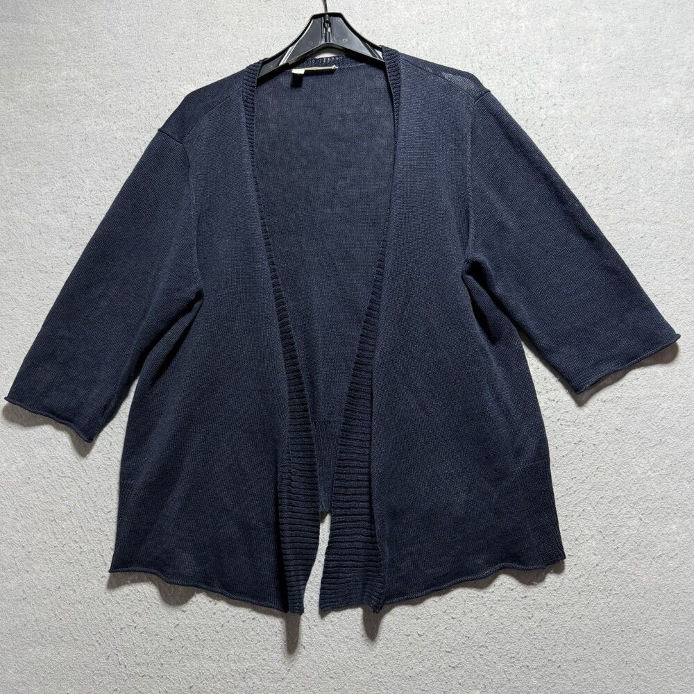 Eileen Fisher Open Cardigan Long Sweater Women's Size XL Blue Lagenlook